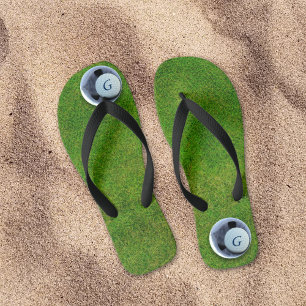 Moderne Golfer Golf Course Monogram Putting Green Flip Flops