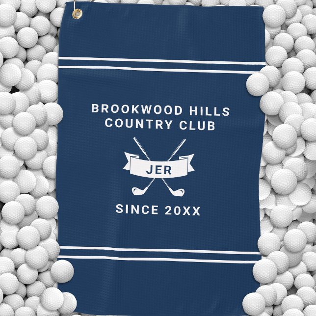 Moderne Golfer Monogramm Initialen Golfschläger Bl Golfhandtuch (Modern Golfer Monogram Initials Golf Clubs Blue Golf Towel)
