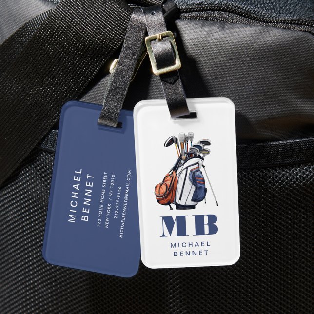 Moderne Golfer Sport Monogramm Gepäckanhänger (Modern Golfer Sport Monogram Luggage Tag)