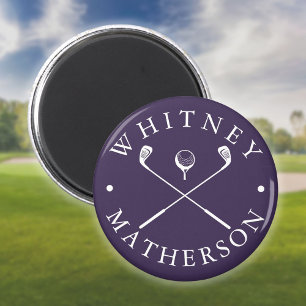 Moderne Golfschläger mit individuellem Namen Lila Magnet
