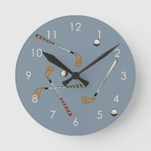 Moderne Golfspieler Club Ball Muster Blau Runde Wanduhr