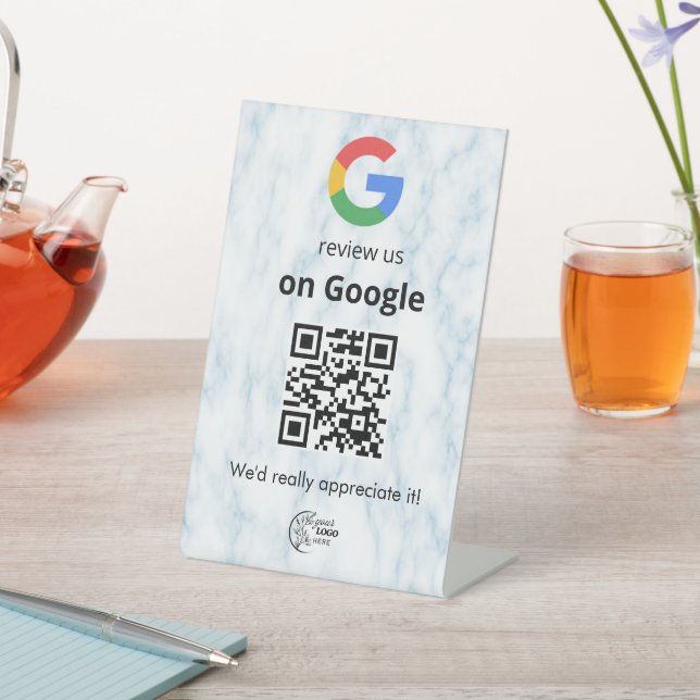 Moderne Google Bewertungen QR-Code-Tischschild Sockelschild (In SItu)