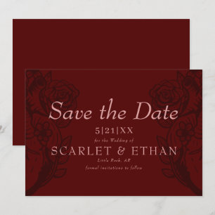 Moderne gotische Elegante Rote Flora Hochzeit Save The Date