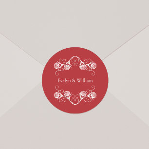 Moderne gotische Rose Wirbel Crimson Red Wedding Runder Aufkleber