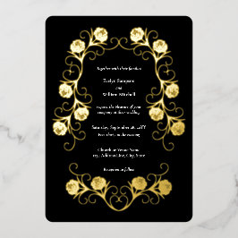 Moderne gotische Rose Wirbel Schwarz-Weiß-Hochzeit Folieneinladung