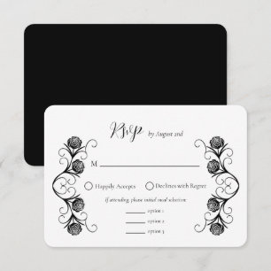 Moderne gotische Rose Wirbel Schwarz-Weiß-Hochzeit RSVP Karte