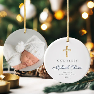 Moderne Gott segne religiöse Kreuztaufe Keramik Ornament