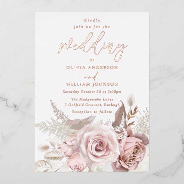 Moderne göttliche Rose Gold Blush Folieneinladung (Vorderseite)