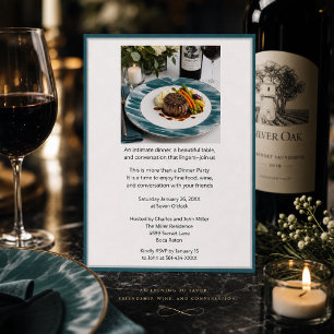 Moderne Gourmet-Essen- und Wein-Dinnerparty Einladung