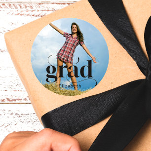 Moderne Grad Black Typografie Foto Abschluss Runder Aufkleber