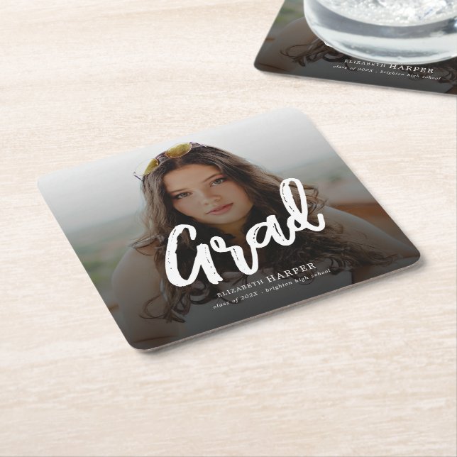 Moderne Grad Brush Script Foto Abitur Rechteckiger Pappuntersetzer (angewinkelt)
