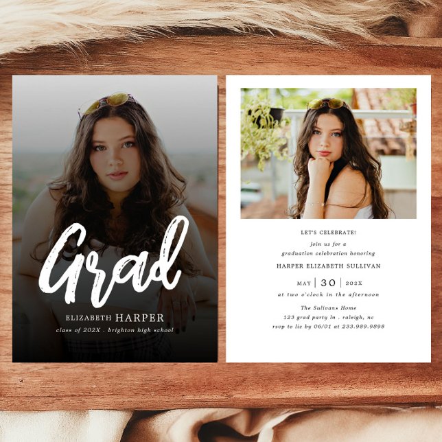 Moderne Grad Brush Script Foto Abschlussfeier Einladung (Von Creator hochgeladen)