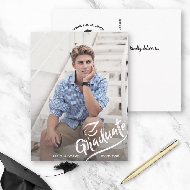 Moderne Grad Foto Graduation Party Danke Postkarte (Von Creator hochgeladen)