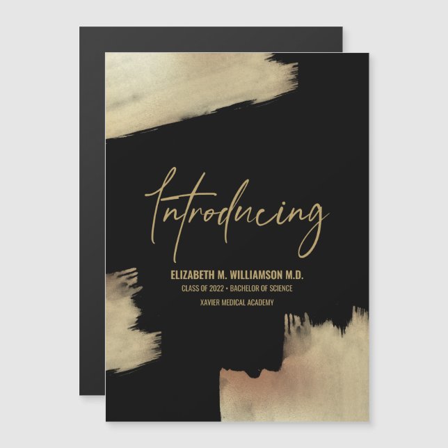 Moderne Grad Gold Pinselstriche Einführung in Medi Magneteinladung (Vorne/Hinten)