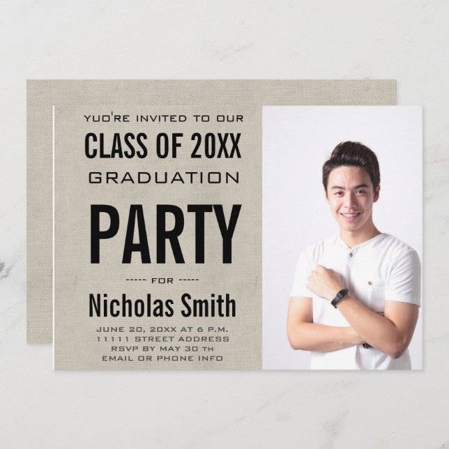 MODERNE GRAD GRAY GRADUATION PARTY INVITATION EINLADUNG (Vorne/Hinten)