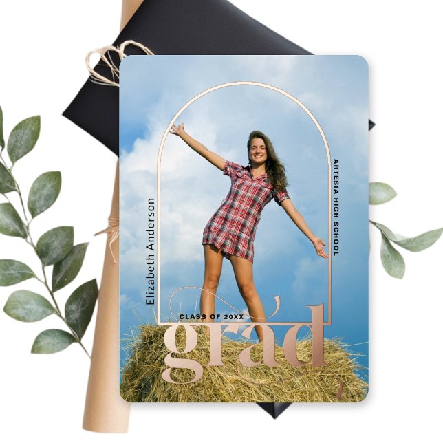 Moderne GRAD Rose Gold Arch Foto Graduation Party Folieneinladung (Von Creator hochgeladen)