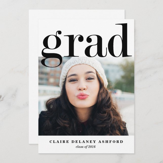 Moderne Grad Typografie Foto Einladung (Vorne/Hinten)