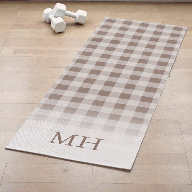 Moderne Gradient-Braun-Gingham-Minimal-Monogramm Yogamatte (Modern Gradient Brown Gingham Minimal Monogram Yoga Mat)