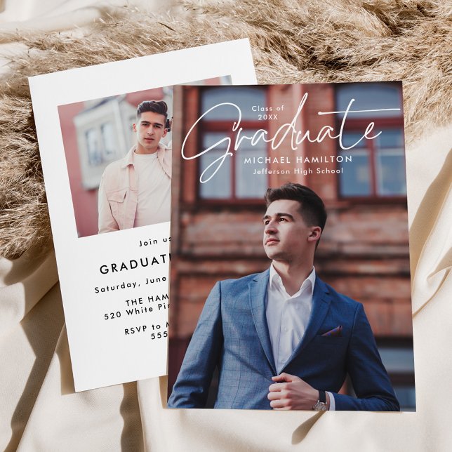 Moderne Graduate 2 Foto Graduate Party Einladung (Von Creator hochgeladen)