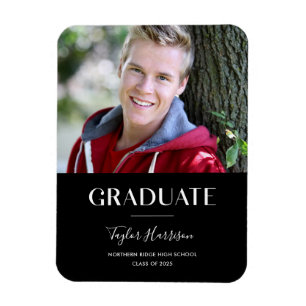 Moderne Graduate Black & White Grad Ankündigung Magnet
