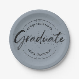Moderne Graduate Blue Brushed Calligraphy Pappteller