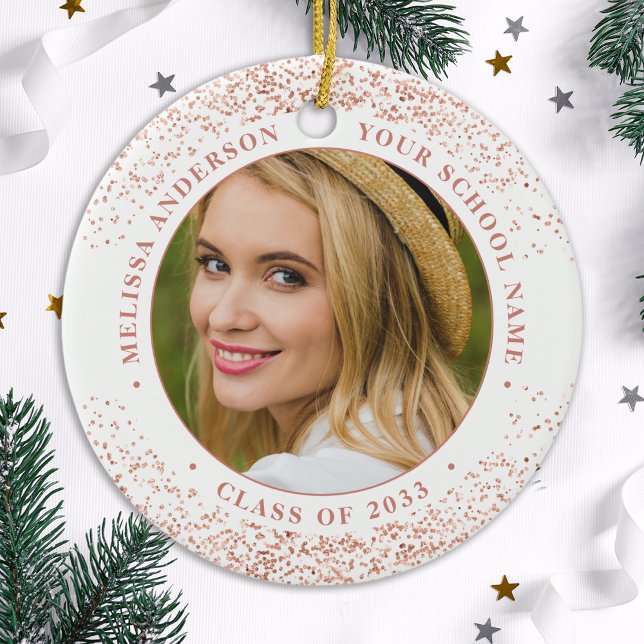 Moderne Graduate Custom Foto Rose Gold Abschluss Keramik Ornament (Von Creator hochgeladen)