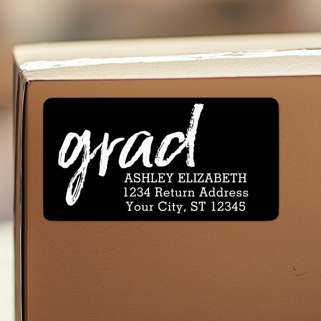 Moderne Graduate Custom Trendy Black Grad Adressaufkleber (Custom Shipping Label with Return Address)