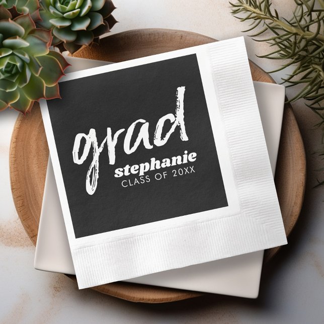 Moderne Graduate Custom Trendy Black Grad Serviette (Custom Graduation Napkins - Personalize these for the Grad Party)