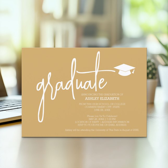 Moderne Graduate Custom Trendy Gold Grad Einladung (Modern Graduation Announcement and Party Invitation)
