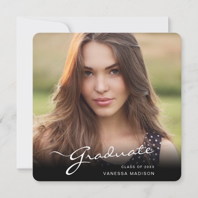 Moderne Graduate Elegante Script | Trendy Foto Ankündigung (Vorderseite)