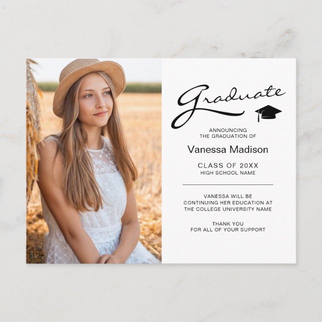 Moderne Graduate Elegante Script | Trendy Foto Postkarte (Vorderseite)