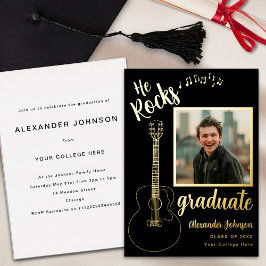 Moderne Graduate Foto Gitarre Black und Gold Folieneinladung