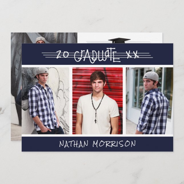 Moderne Graduate Hand Letters 4 Foto Farbe nach Ma Einladung (Vorne/Hinten)