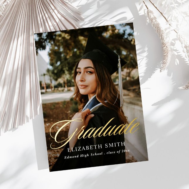 Moderne Graduate Script 2 Fotos Graduation Party Folieneinladung (Von Creator hochgeladen)