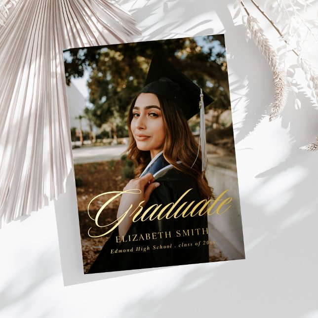 Moderne Graduate Script 2 Fotos Graduation Party Folieneinladung (Von Creator hochgeladen)