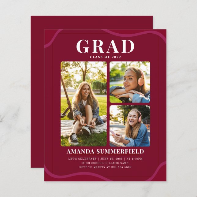 Moderne Graduationspartei Burgund Grad Foto 2025 (Vorne/Hinten)