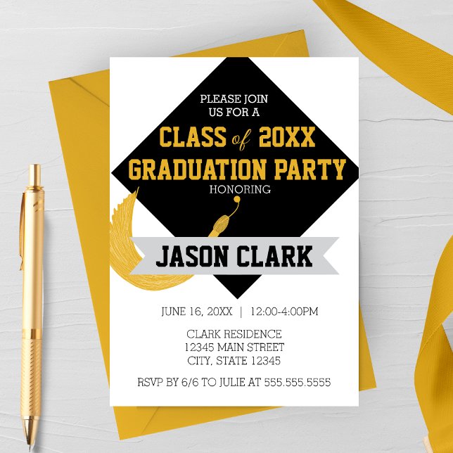 Moderne Graduiertenkap mit Tassel Graduation Party Einladung (Large Customizable Modern Graduation Cap with Tassel Graduation Party Invitation)