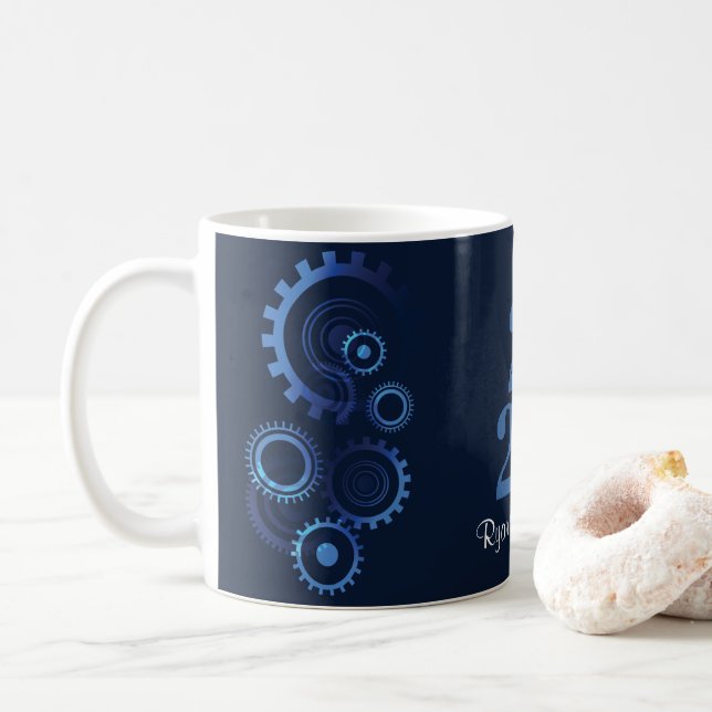 Moderne Graduierungspartei für Blaue Mechanik Kaffeetasse (Mit Donut)