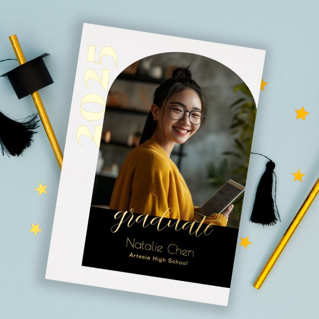 Moderne Graduierungspartei für das Schwarze Foto Folieneinladung (Von Creator hochgeladen)