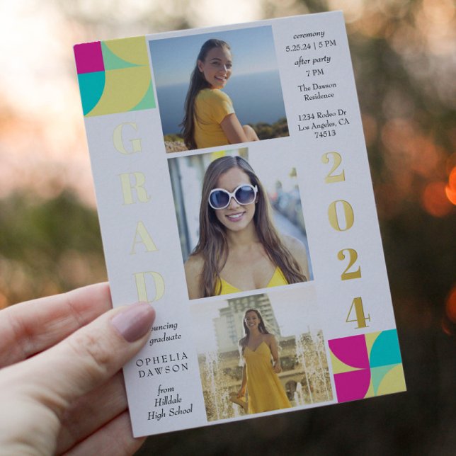 Moderne Graduierungspartei für geometrisches Foto Folieneinladung (Von Creator hochgeladen)