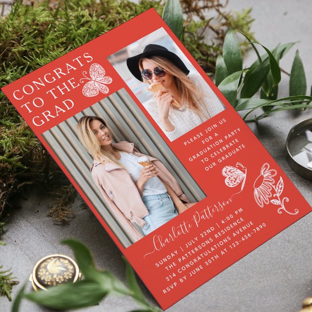 Moderne Graduierungspartei für Rotweiße Schmetterl Einladung (Von Creator hochgeladen)