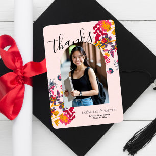 Moderne Graduierungsparty für Arch-Rosa-Foto Dankeskarte