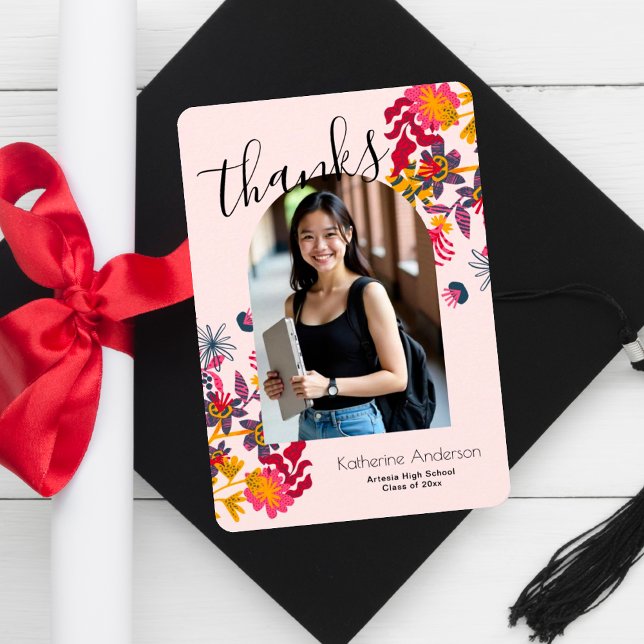 Moderne Graduierungsparty für Arch-Rosa-Foto Dankeskarte (Von Creator hochgeladen)