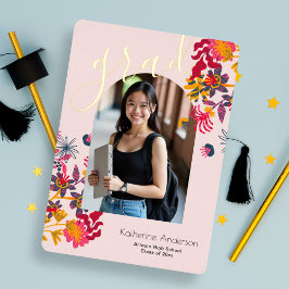 Moderne Graduierungsparty für Arch-Rosa-Foto Folieneinladung