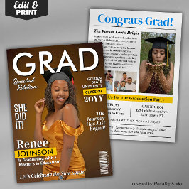 Moderne Graduierungsparty Invite Grad Magazine Cov Feiertagskarte