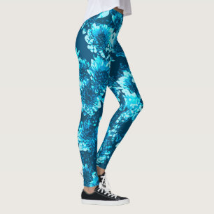 Moderne grafische Dahlia-Blume, Indigo Blue Leggings
