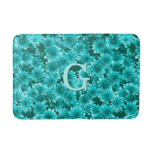 Moderne grafische Dahlia Muster, Aquamarin und Aqu Badematte
