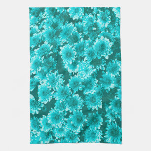 Moderne grafische Dahlia Muster, Aquamarin und Aqu Geschirrtuch