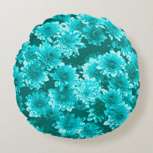 Moderne grafische Dahlia Muster, Aquamarin und Aqu Rundes Kissen