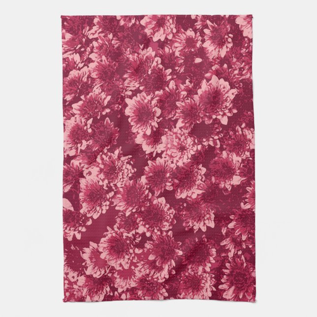 Moderne grafische Dahlia-Muster, Burgund und Rosa Handtuch (Vertikal)